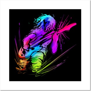 Colorful Musician Bass Electric Guitar Player Posters and Art